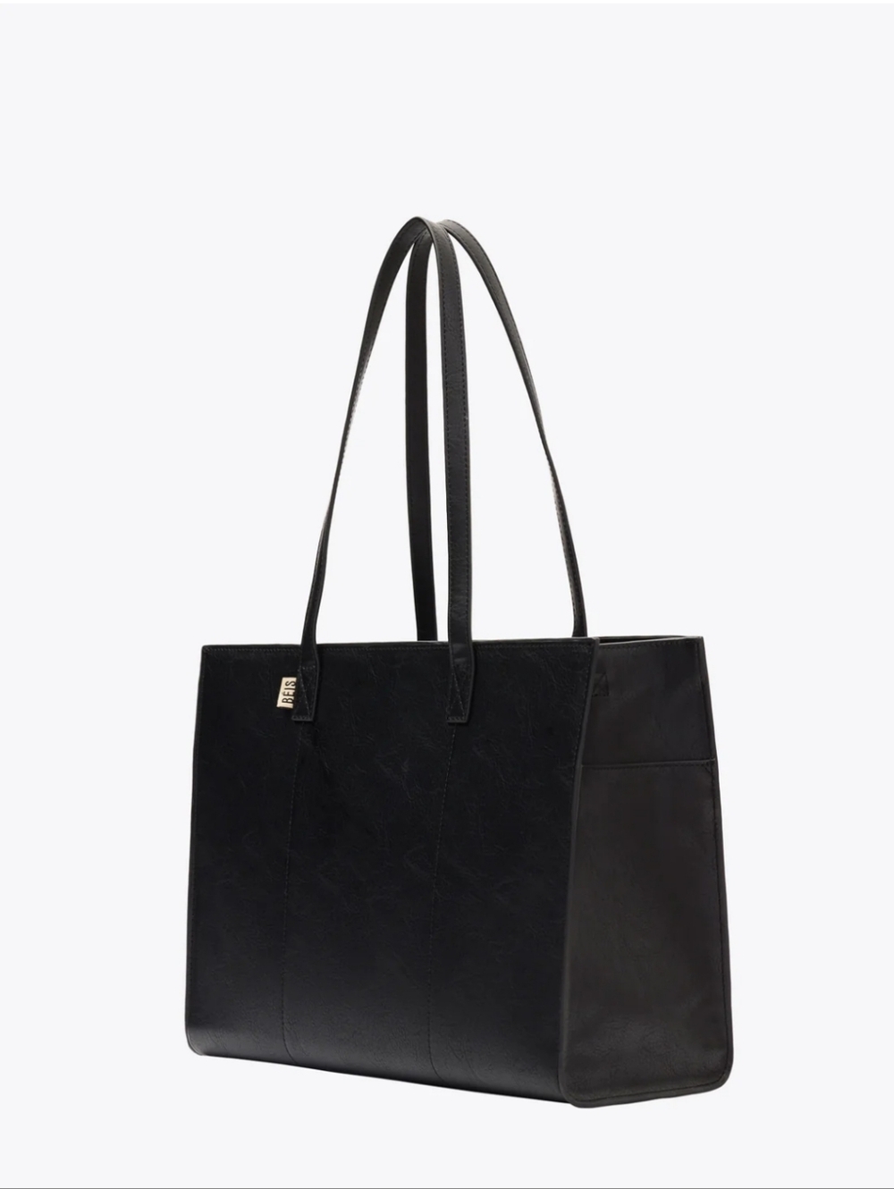 Beis Black Leather Tote Bag - Designer-Inspired Women's Shoulder Bag - Picture 1 of 13